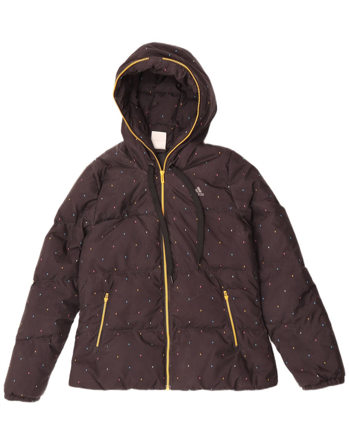 Adidas Dame Hætte Polstret Jakke UK 14 Medium Sort Plettet Polyester