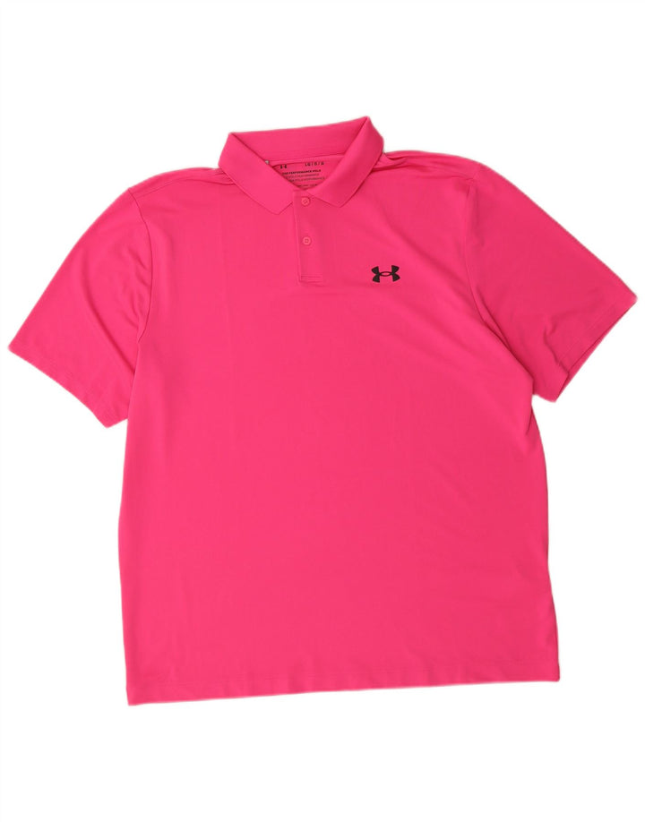 UNDER ARMOUR Mens Polo Shirt Large Pink Polyester