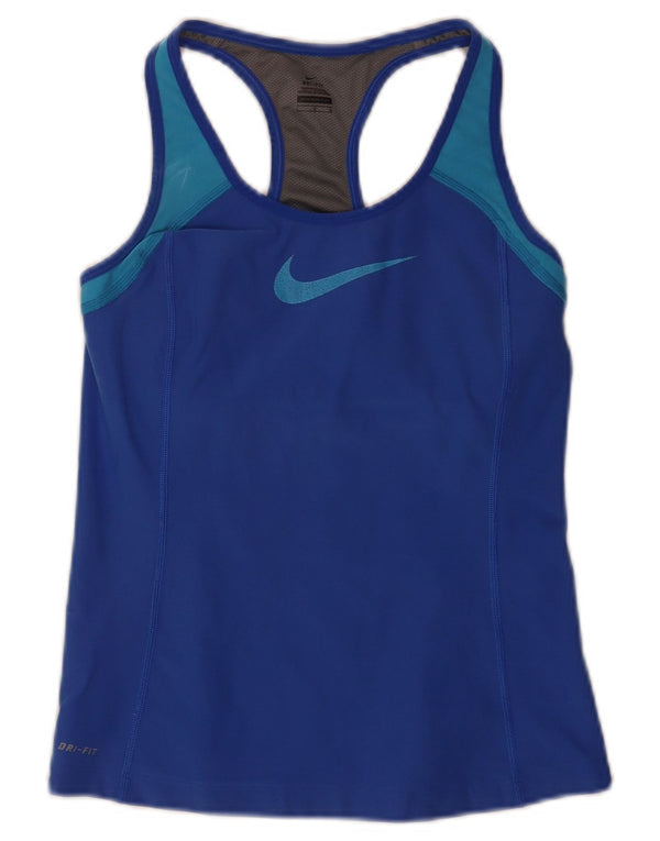 Nike Dame Dri Fit Crop Grafisk Vest Top UK 14 Large Blue Sports