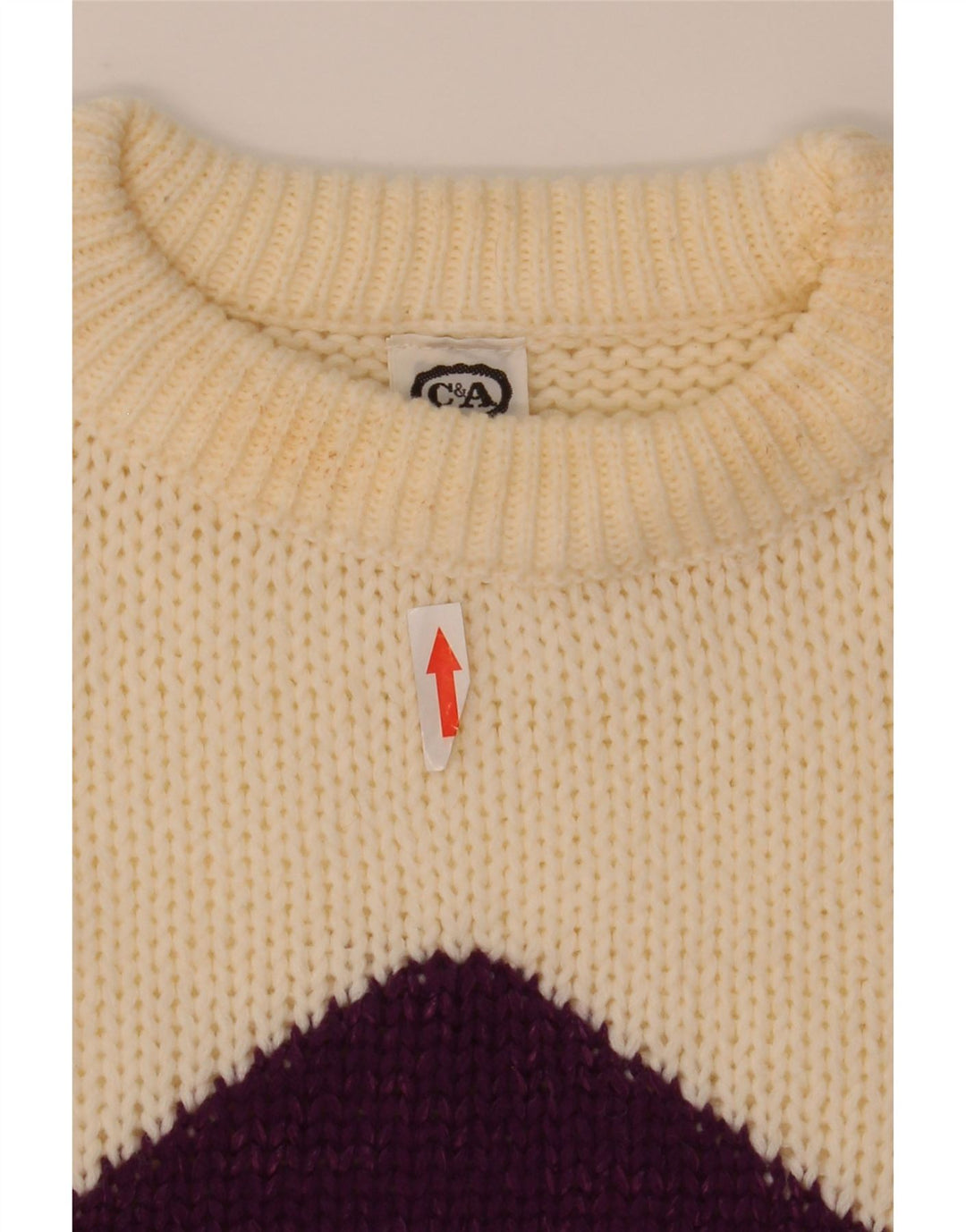 C&A Dame sweater med rund hals EU 40 Medium Off White Argyle/Diamond