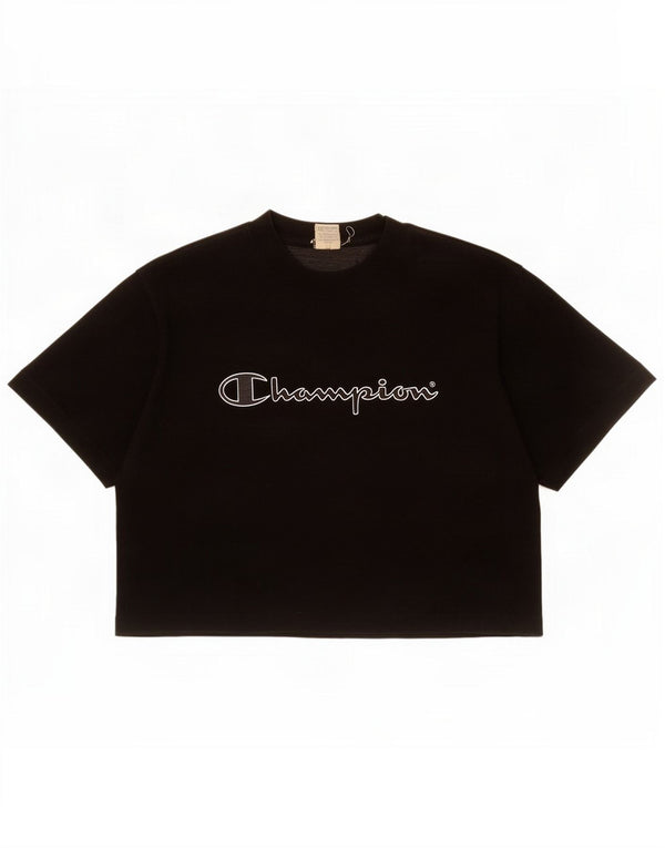 Champion Womens Crop Graphic T-Shirt Top UK 16 Large Black Cotton