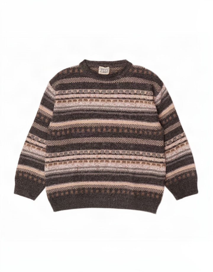 Gianni Alberti Herre Crew Neck Jumper Sweater IT 52 Stor Grå Geometrisk