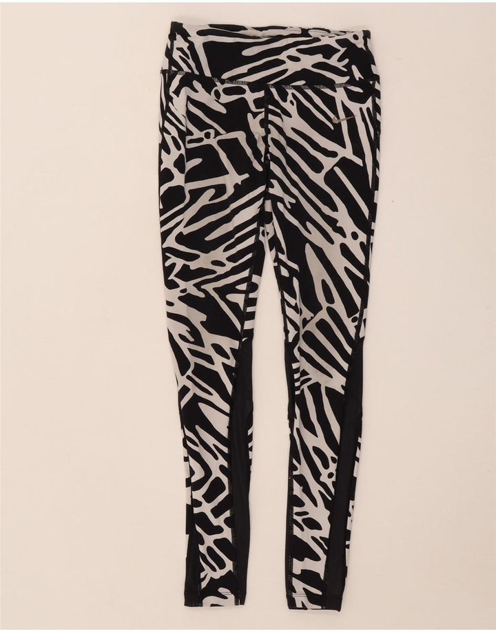 NIKE Dame Dri Fit Leggings med abstrakt mønster UK 8 Lille sort nylon