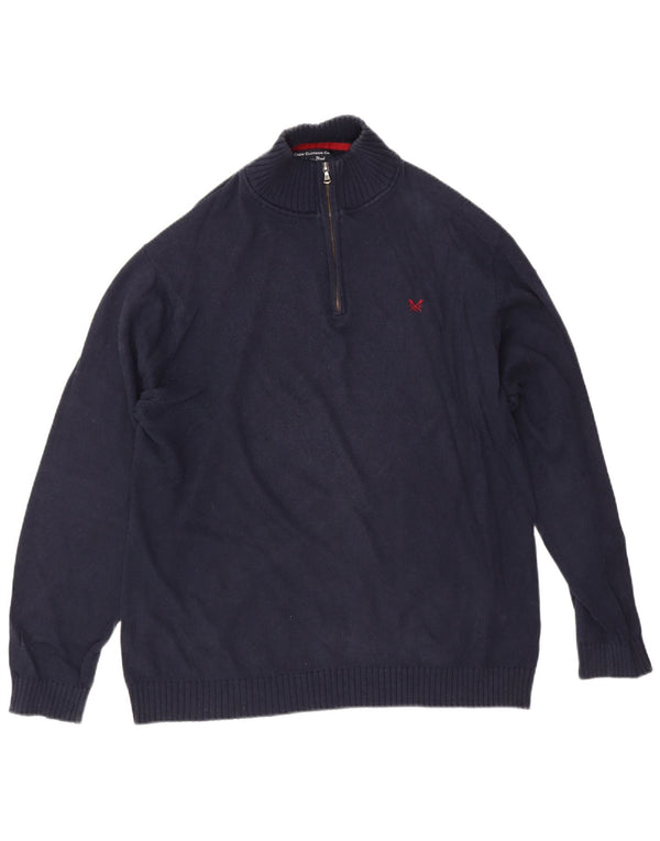 Besætningstøj Herre Zip Neck Jumper Sweater Stor Marineblå Bomuld