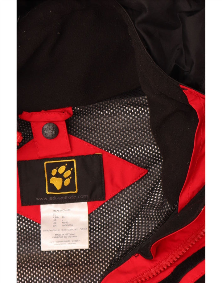 JACK WOLFSKIN Regnjakke med hætte til mænd UK 40/42 Stor rød farveblok