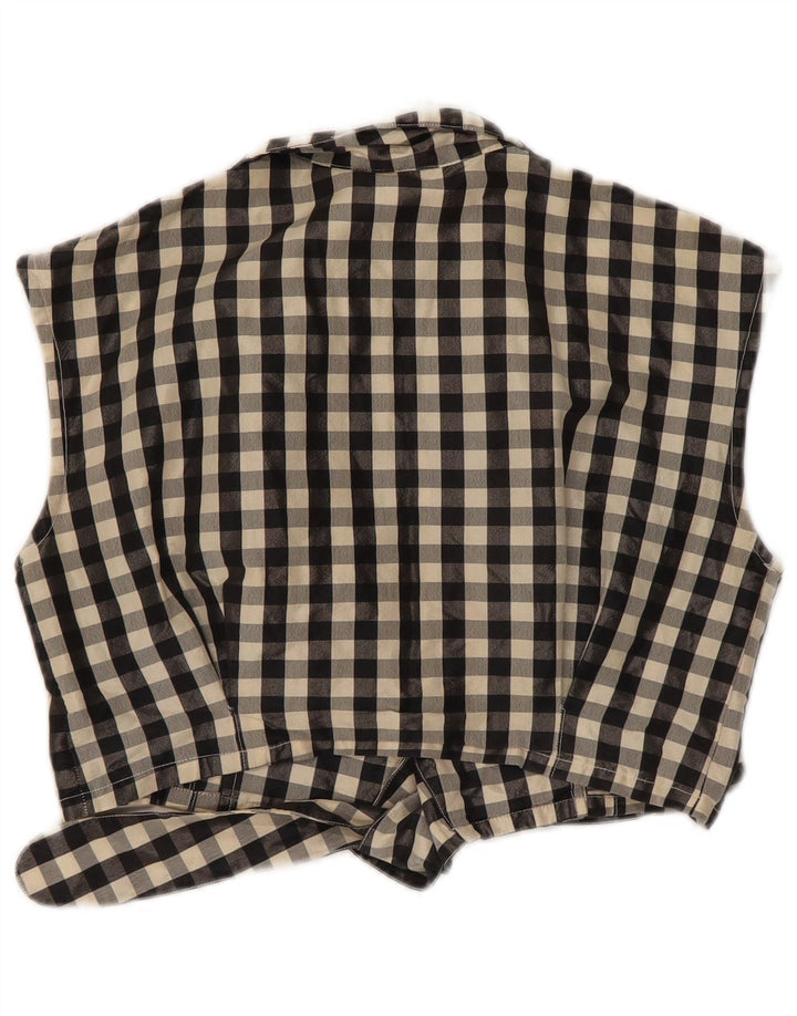 Vintage Womens Crop ærmeløs skjorte bluse IT 42 Medium Black Gingham