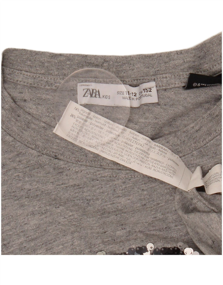 ZARA piger grafisk top langærmet 11-12 år grå bomuld