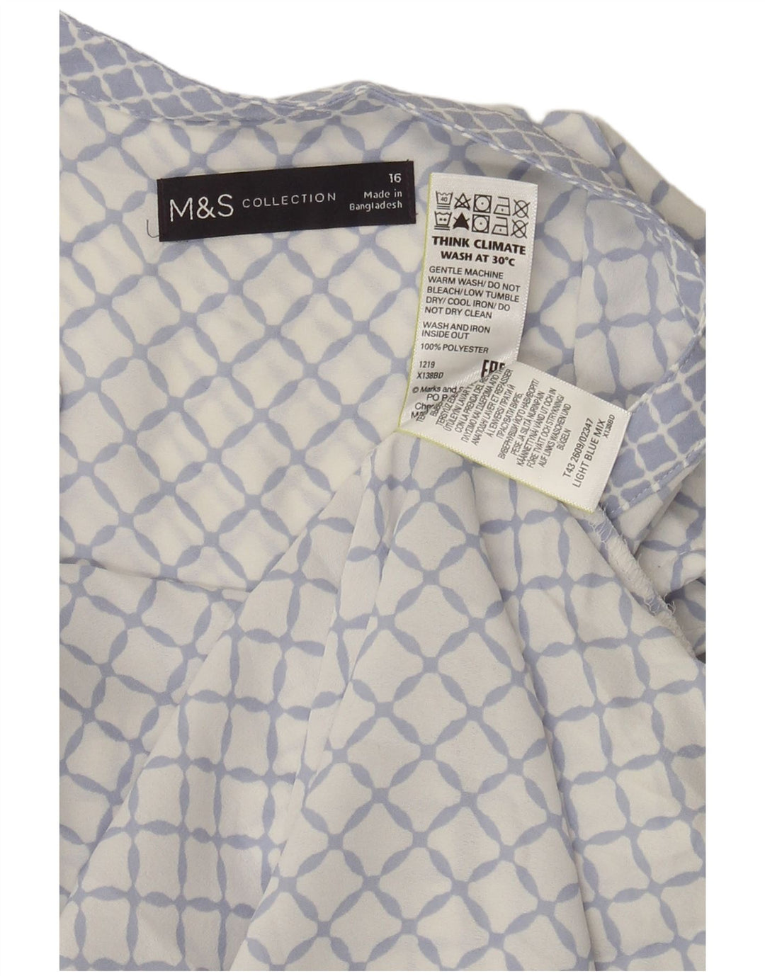 Marks & Spencer Dame ærmeløs bluse Top UK 16 Large Blue Geometric