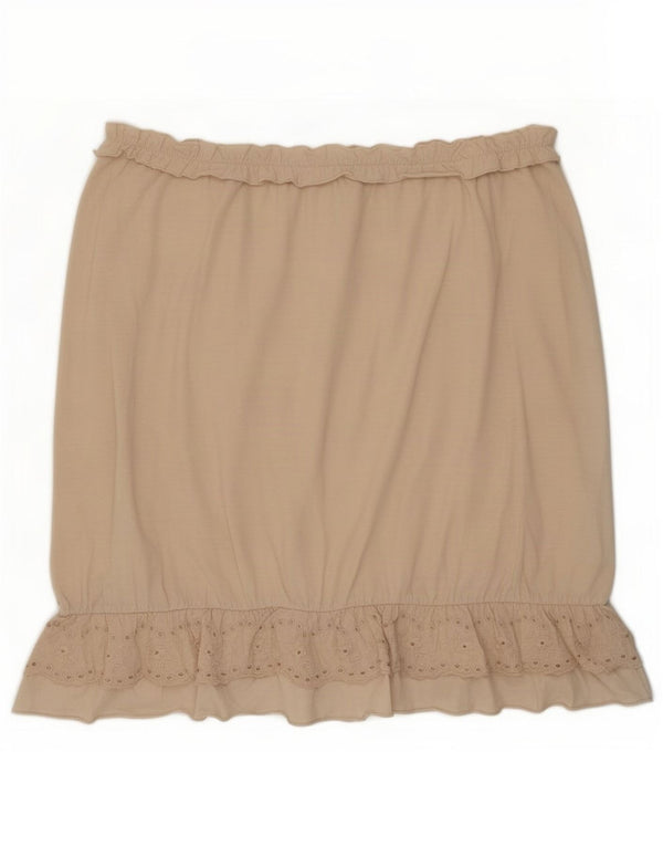 Benetton Dame Crop Stropløs Top UK 12 Medium Beige Bomuld