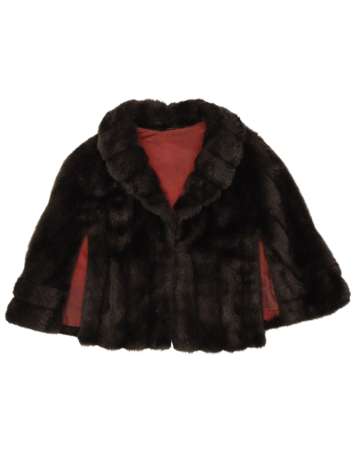 VINTAGE Dame imiteret Pels Poncho Bolero Jakke One Size Sort