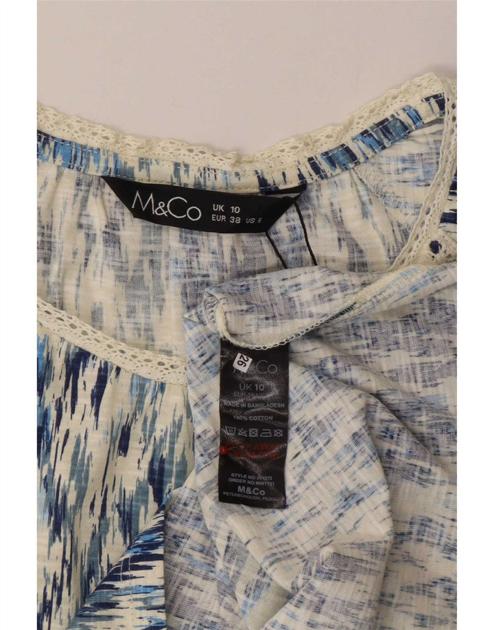 M&Co Damebluse Top UK 10 Lille Blå Ikat Bomuld