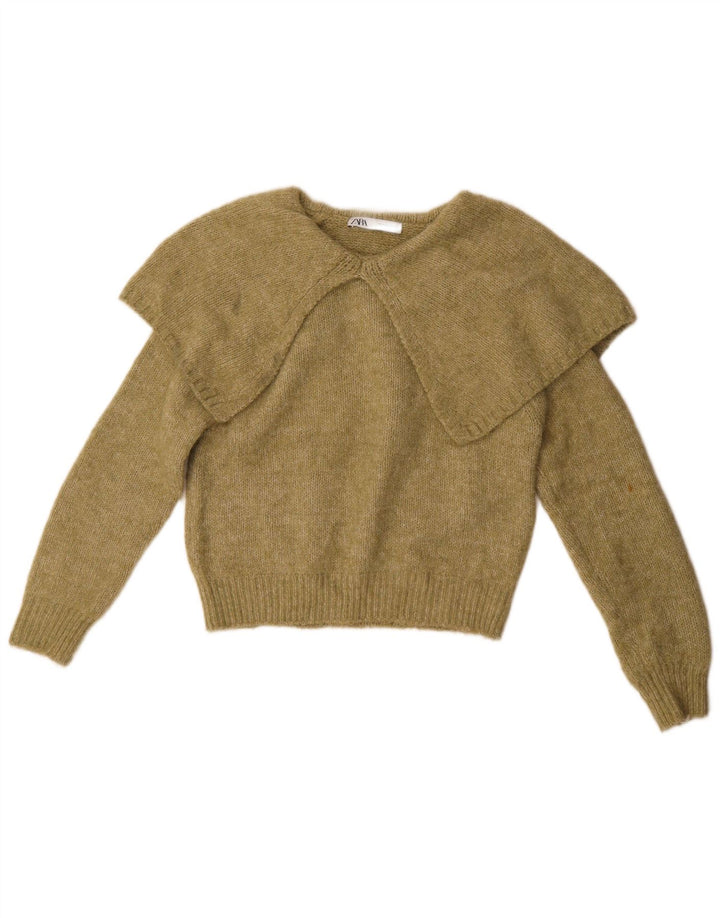 Zara Dame Oversized Polo Neck Jumper Sweater UK 14 Medium Khaki Polyester