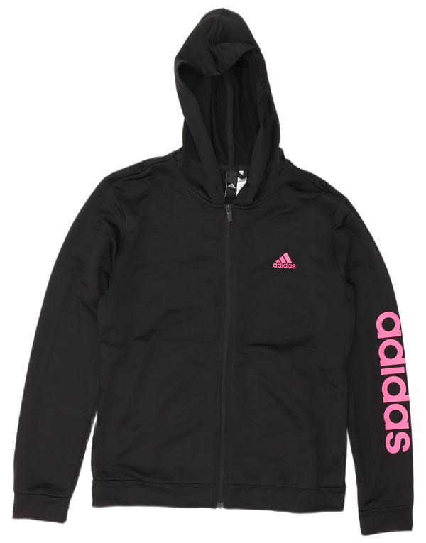 Adidas Womens Graphic Hooded Tracksuit Top Jacket UK 16/18 Large Black