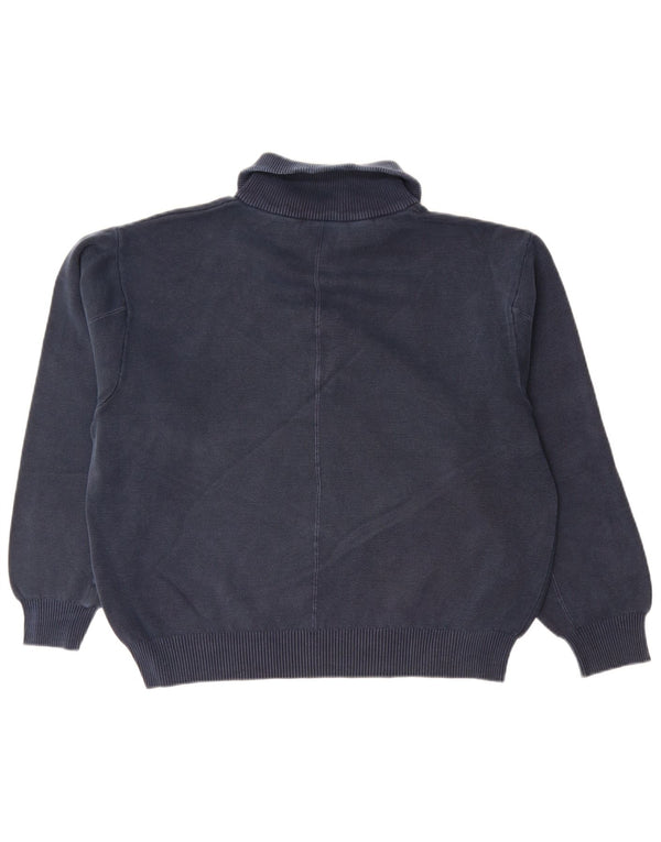 Zara Herre Loose Fit Polo Neck Jumper Sweater Medium Marineblå Bomuld