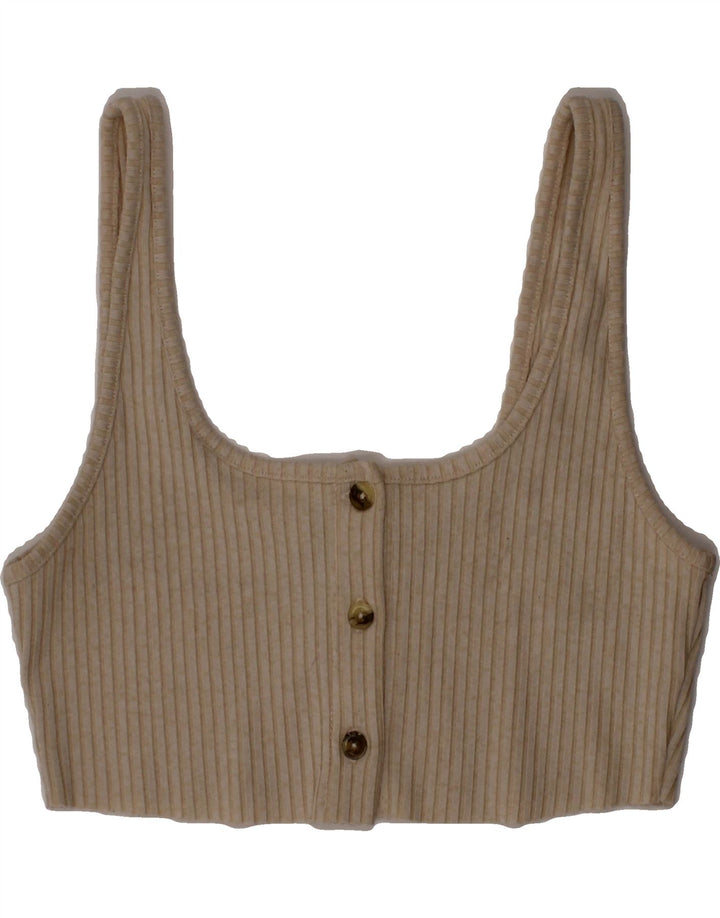 TOPSHOP Womens Crop Top UK 10 Small Beige Polyester Vintage Topshop and Second-Hand Topshop from Messina Hembry 