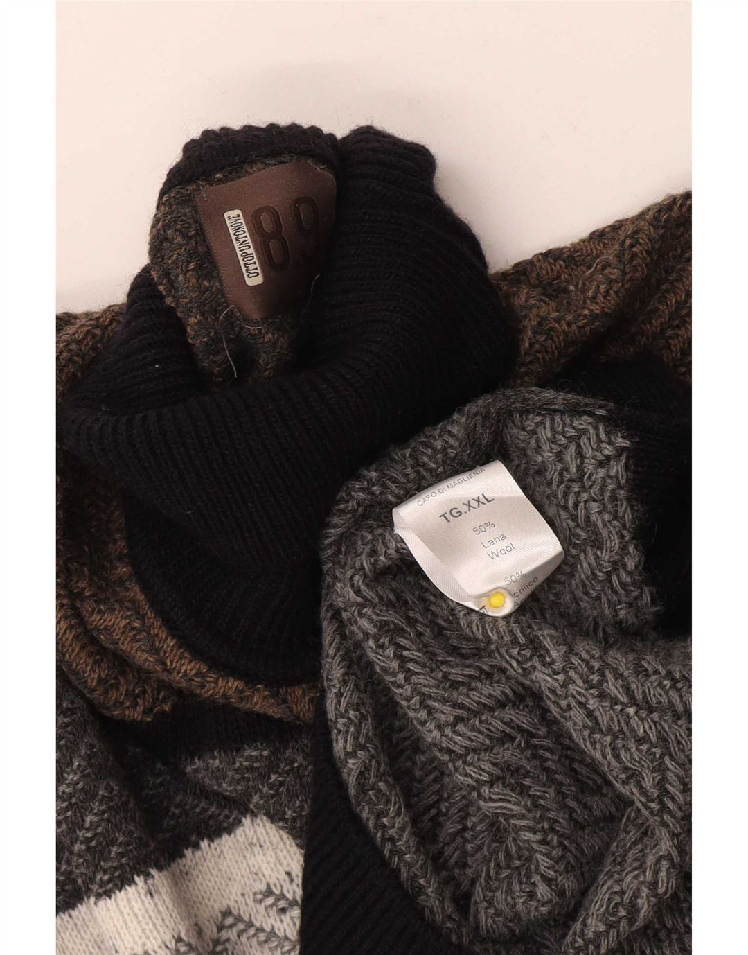Vintage Herre rullehals sweater stor grå Chevron uld