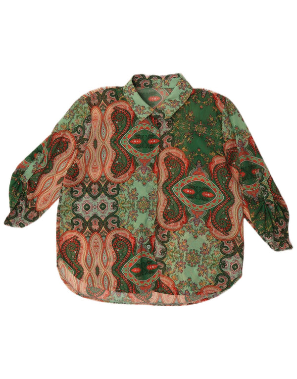 Vintage Dame Se Through Shirt Bluse UK 16 Large Green Paisley