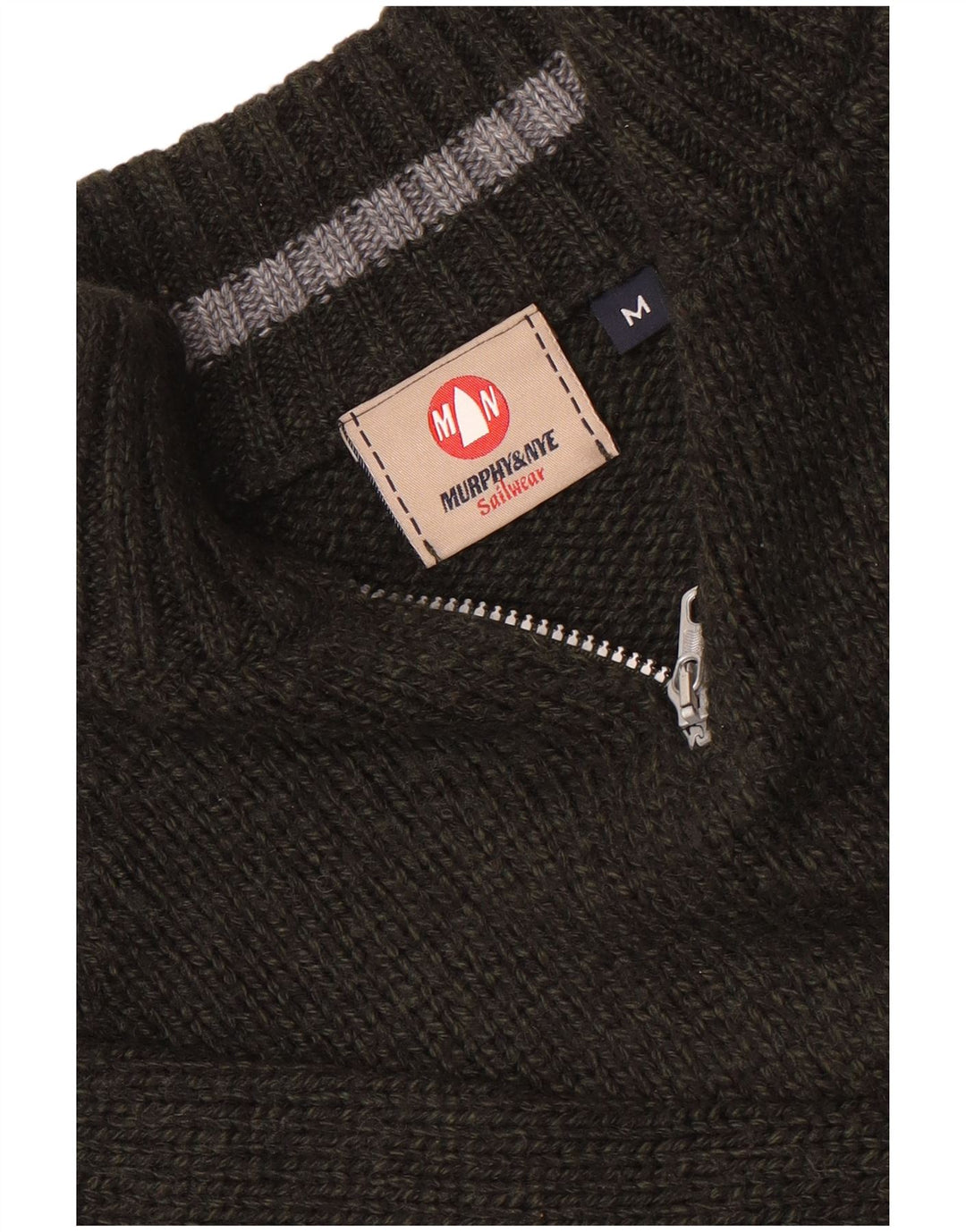 Murphy & Nye Herre Zip Neck Jumper Sweater Medium Grøn stribet