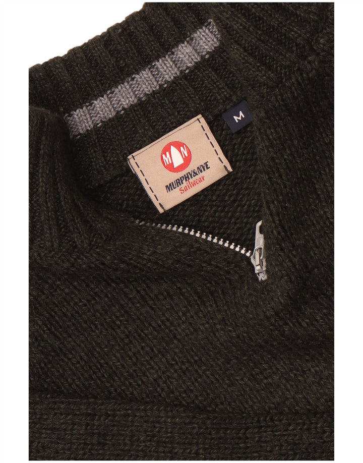 Murphy & Nye Herre Zip Neck Jumper Sweater Medium Grøn stribet