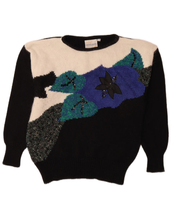 Nuova Moda Dame Boat Neck Jumper Sweater EU 40 Medium Black Colourblock