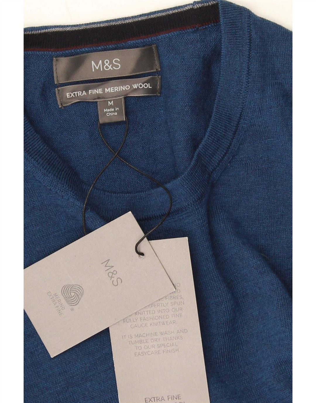 Marks & Spencer Herre sweater med rund hals, mellemblå Merinould