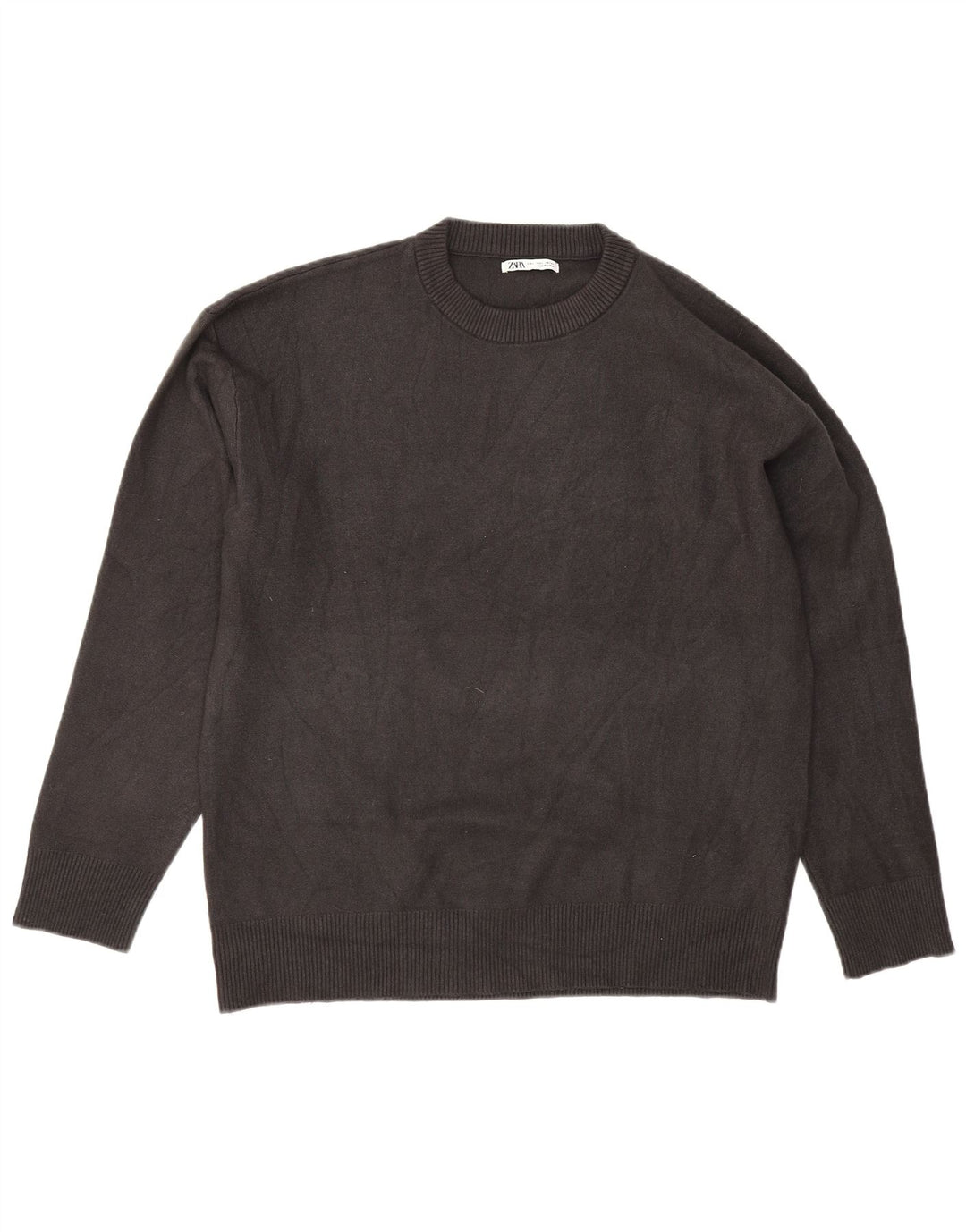 Zara Herre Crew Neck Jumper Sweater Stor Grå Viscose