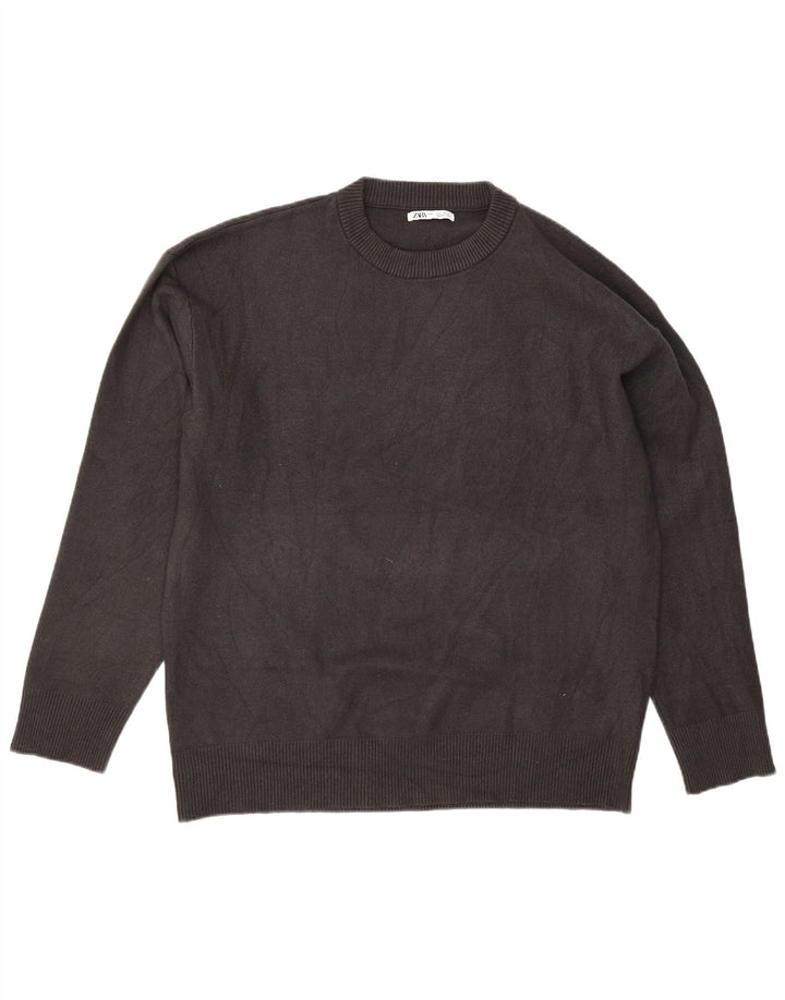 Zara Herre Crew Neck Jumper Sweater Stor Grå Viscose