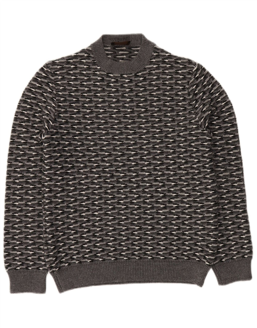 RELIVE Herre rund hals sweater IT 46 Lille grå stribet uld