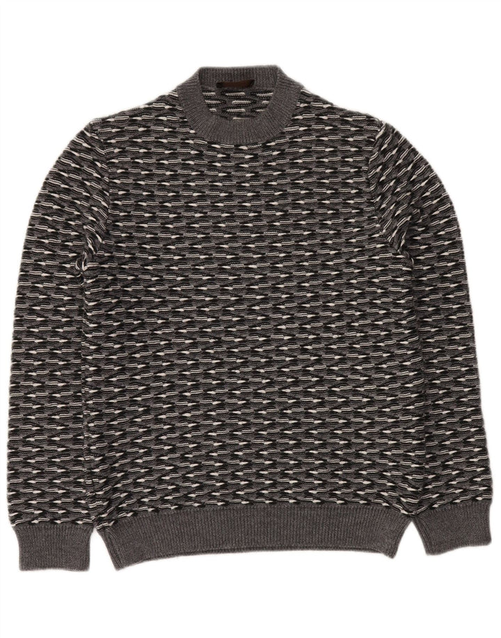 RELIVE Herre rund hals sweater IT 46 Lille grå stribet uld