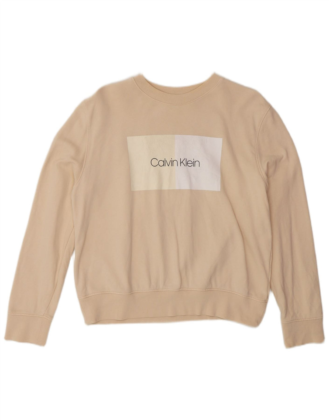 Calvin Klein Dame Grafisk Oversized Sweatshirt Jumper UK 10 Small Beige