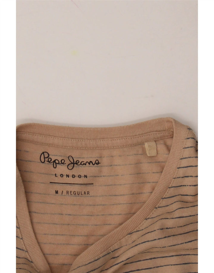 PEPE JEANS Mens Regular Fit Graphic T-Shirt Top Medium Beige Striped Vintage PEPE Jeans and Second-Hand PEPE Jeans from Messina Hembry 