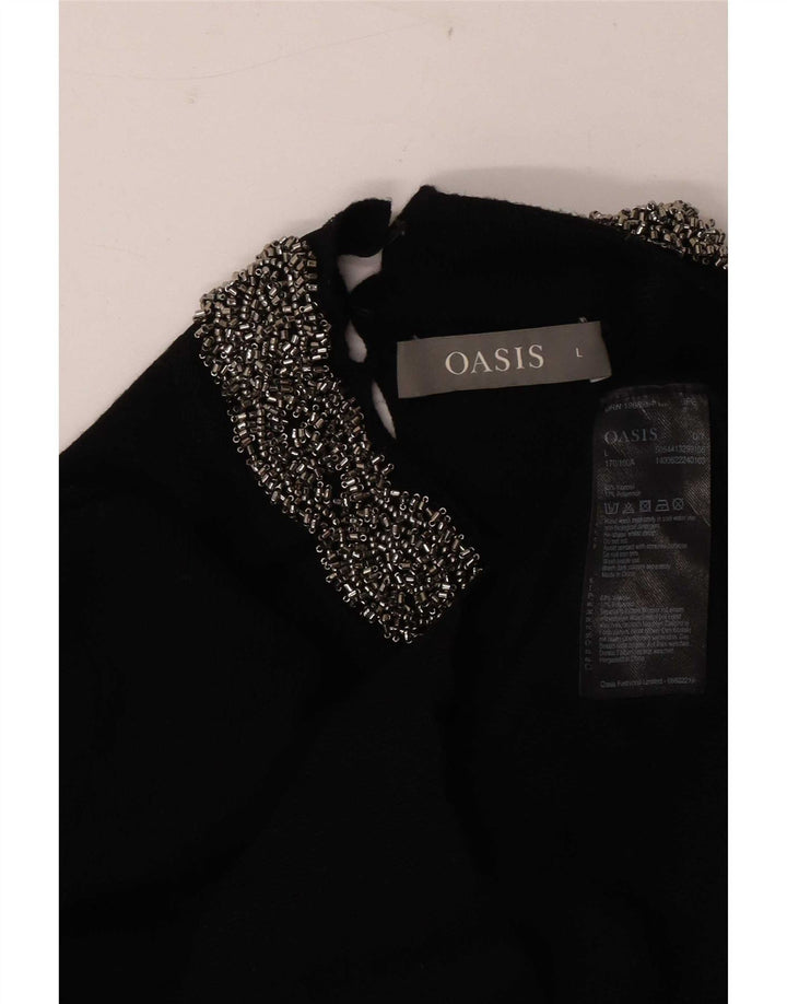 Oasis Womens Top Long Sleeve UK 14 Large Black Viscose