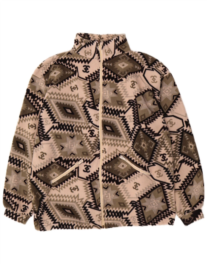 Vintage fleecejakke til mænd UK 38 Mellemgrøn geometrisk polyester