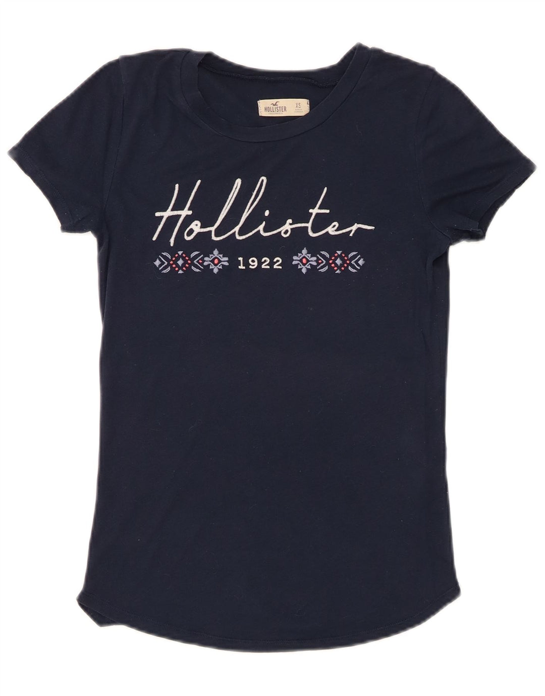 HOLLISTER Grafisk T-shirt top til kvinder UK 6 XS marineblå bomuld