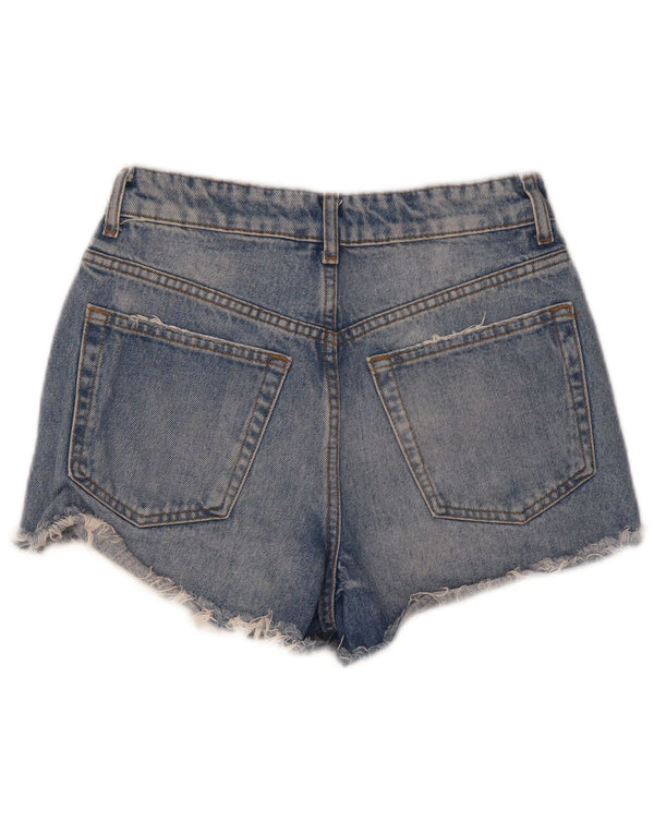 Zara Womens Distressed Denim Shorts EU 34 2XS W24 Blå Bomuld