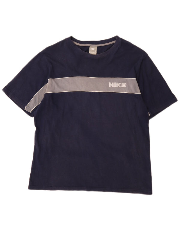 Nike T-shirt top til mænd UK 42/44 Large Navy Blue Colourblock Bomuld