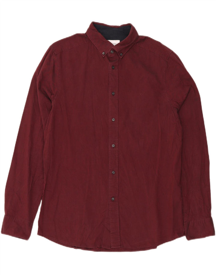 CALVIN KLEIN Herre Fitted Shirt Large Maroon