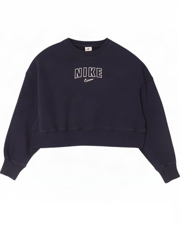 Nike Womens Oversized Crop Graphic Sweatshirt Jumper UK 10 Small Navy Blue