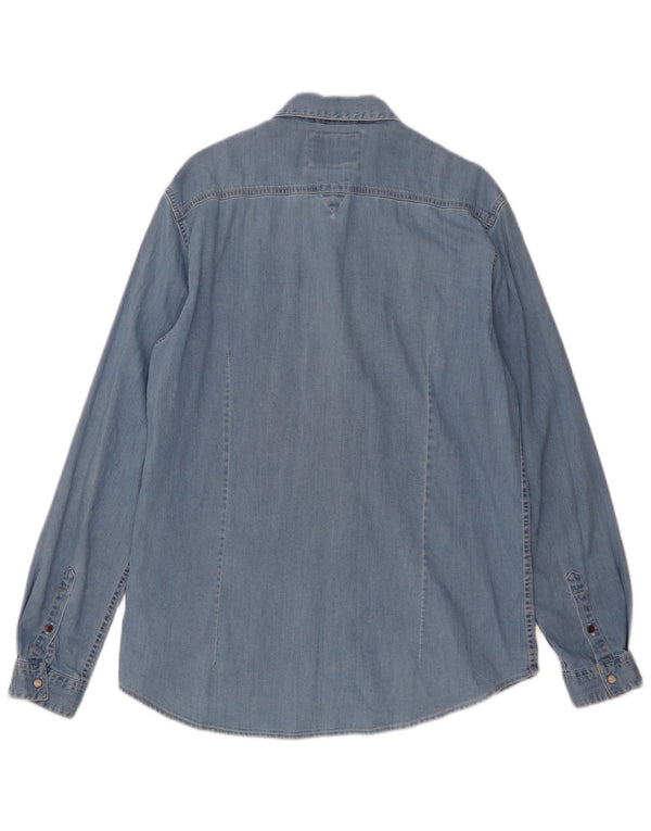 Guess Herre Slim Fit Denim Shirt Medium Blue Bomuld