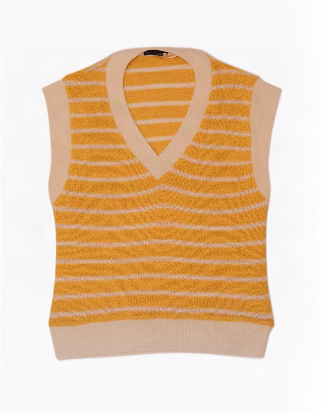 Zara Dame Vest Tank Top UK 14 Medium Gul Stribet Polyester