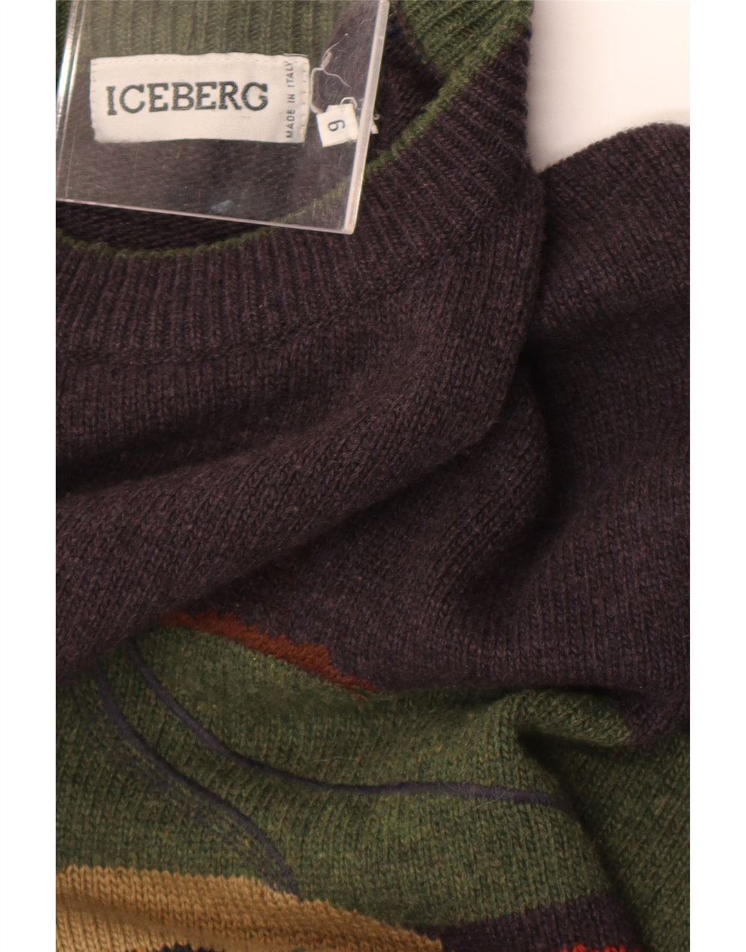 Iceberg Herre Grafisk Crew Neck Jumper Sweater XL Grå Uld Retro