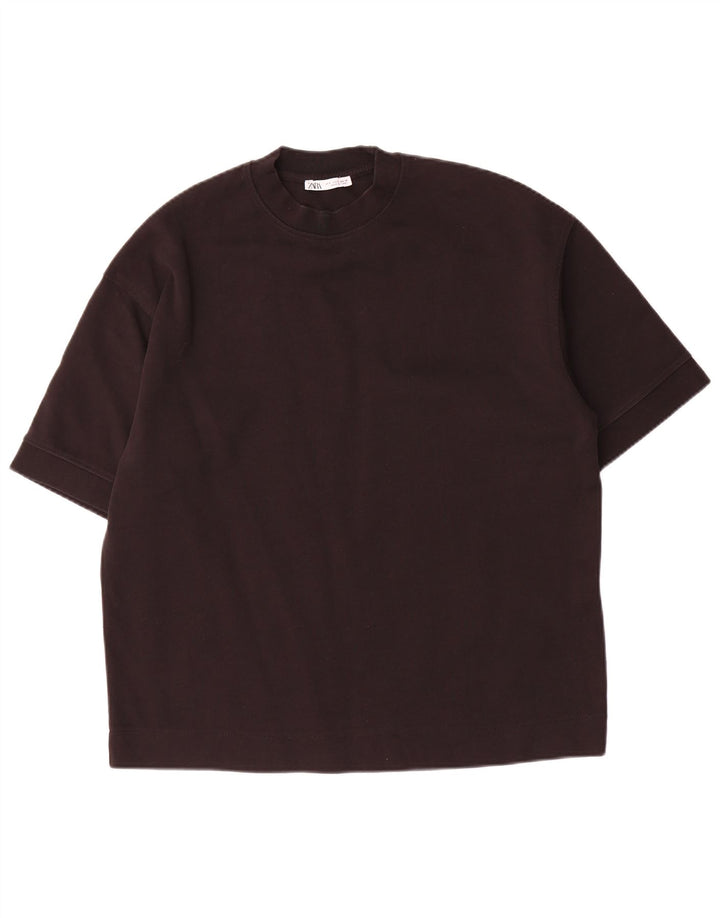 Zara Herre T-Shirt Top Lille Sort Bomuld