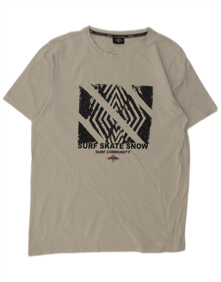Bear Herre grafisk T-shirt Top mellemgrå bomuld
