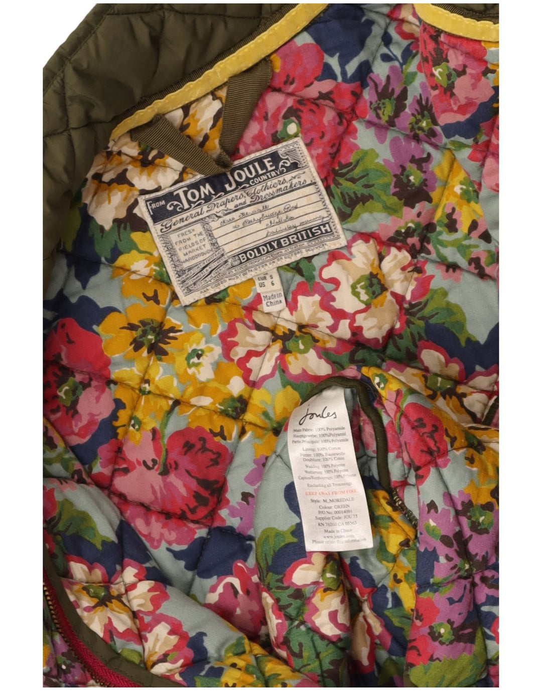 TOM JOULE Womens Quilted Jacket US 6 Medium Khaki Cotton