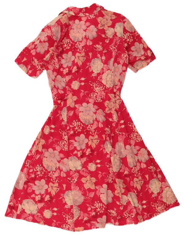 Vintage Dame A-Line Kjole UK 12 Medium Red Floral