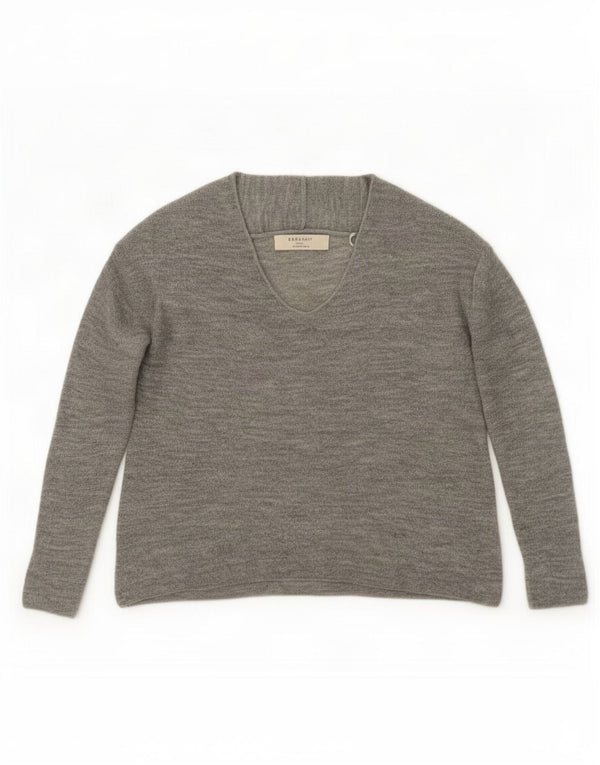 Zara Womens Crop Oversized V-hals sweater UK 10 Small Grey