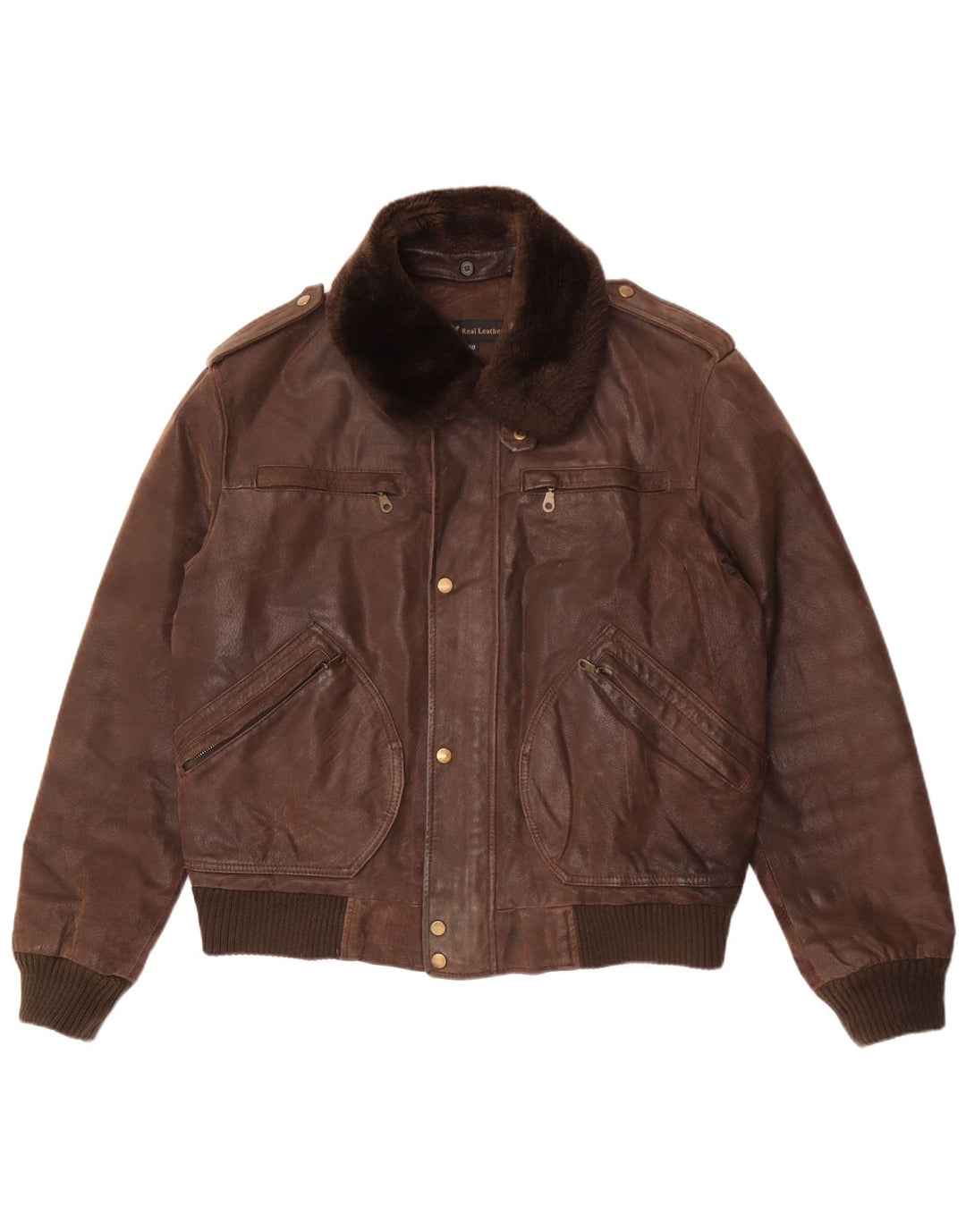 Vintage herre læder Flight Aviator Jacket IT 50 Stor brunt læder