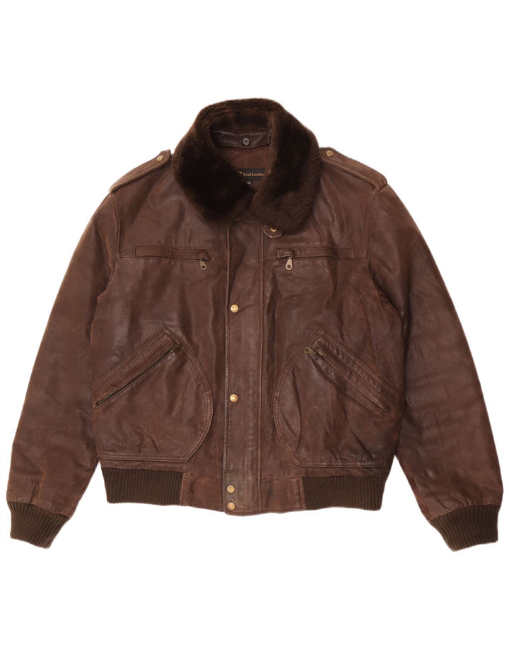 Vintage herre læder Flight Aviator Jacket IT 50 Stor brunt læder
