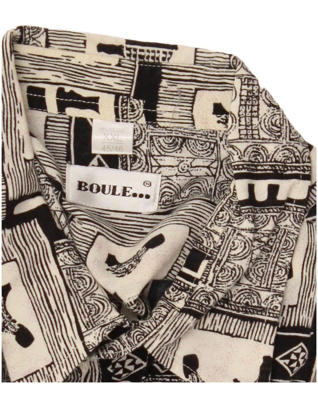 BOULEE Kortærmet Herreskjorte Størrelse 45/46 2XL Sort Patchwork Viscose