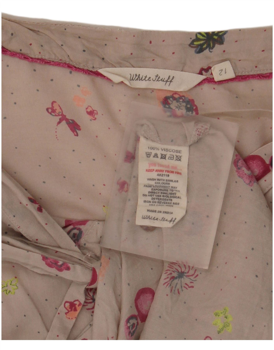 White Stuff Dame Shirt Bluse UK 12 Medium Beige Floral Viscose